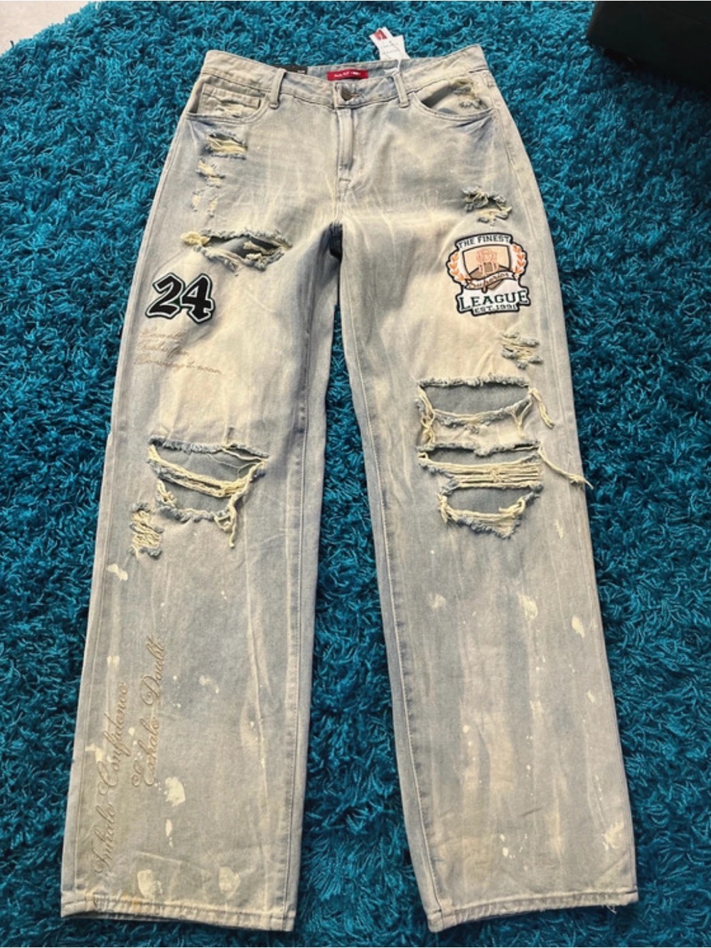 Distressed Light Gray Patchwork Women’s Jeans